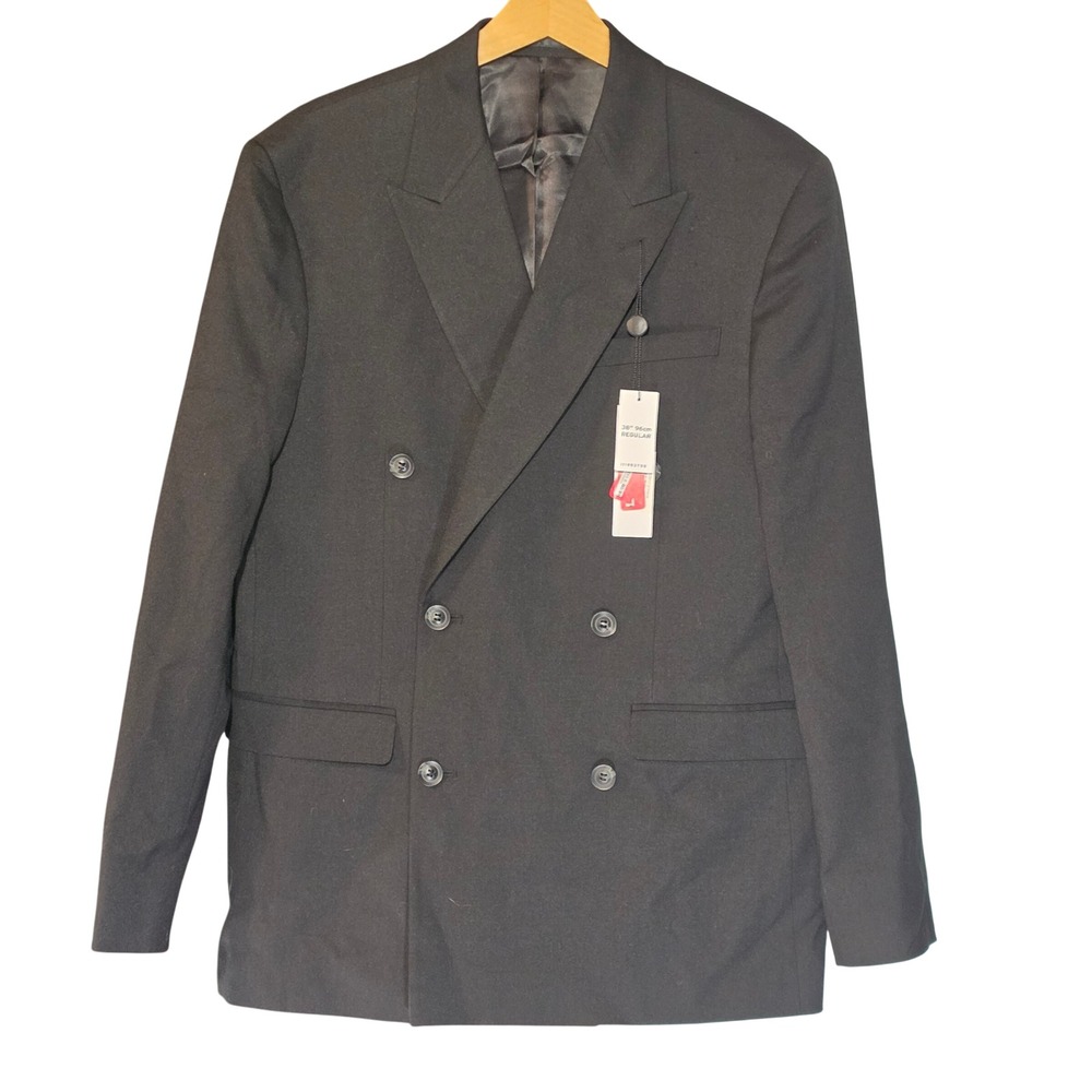 NEW Topman Mens Double Breasted Peak Lapel Blazer Jacket Black 38R Lightweight
